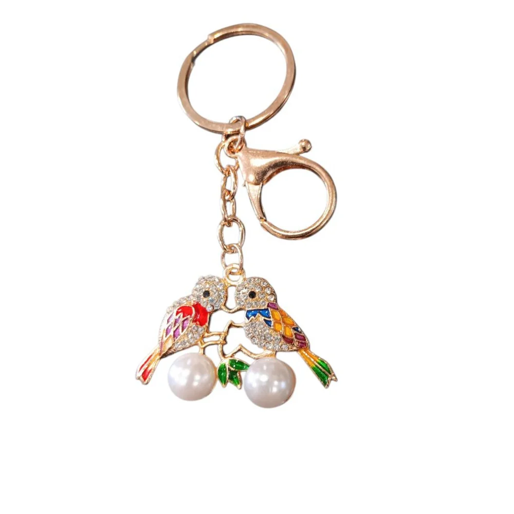 Two Love Birds Sitting in a Tree K-I-S-S-I-N-G! Rhinestone Keychain Purse Charm
